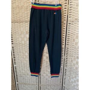 NWT Aviator Nation Rainbow Stripe Sweatpants, Black, XL